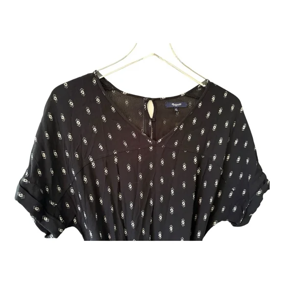 Women's Madewell Perimeter Romper Black/White Diamond Stitch Print Size S - Picture 4 of 12